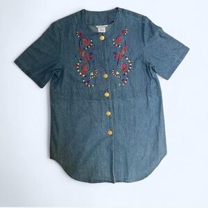Vintage 90s Denim Button Up Jean Dress Retro Grunge Casual Blue Jean Shirt Dress